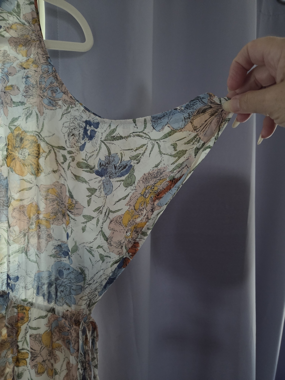 Umgee Cream Floral Cold-Shoulder Midi Dress with Blue and Yellow Blooms - Picture 6 of 8